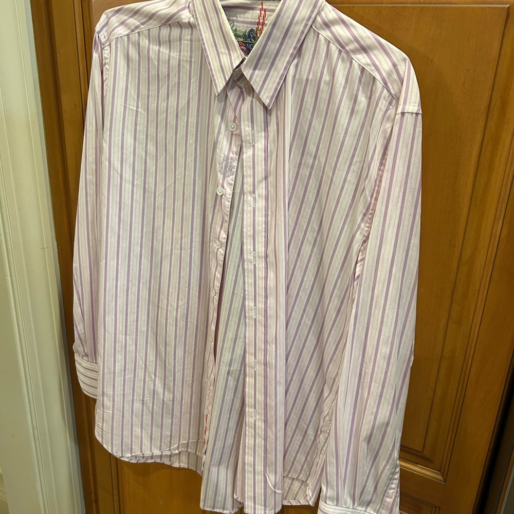 Robert Graham Pink and White Dress Shirt Vertical Stripes